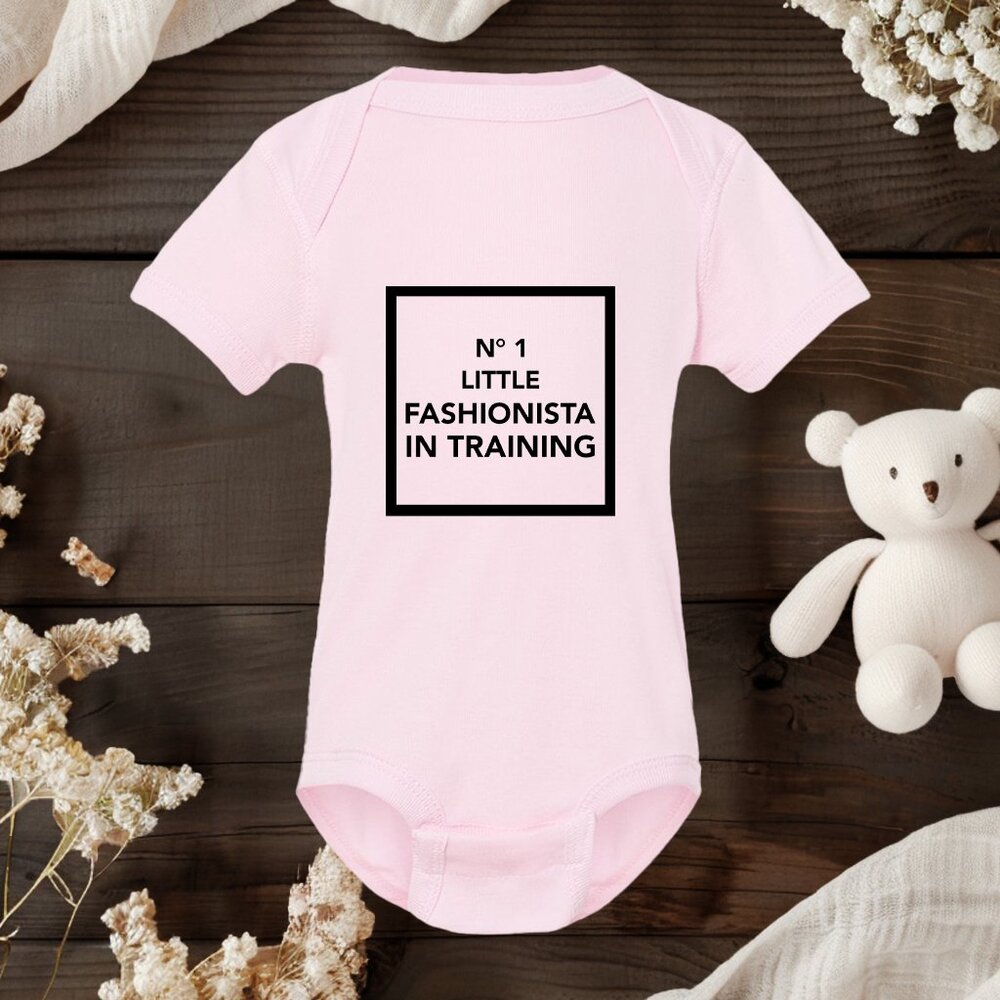 Fashionista in Training Baby Onesie | Stylish Infant Gift | Designer Parody